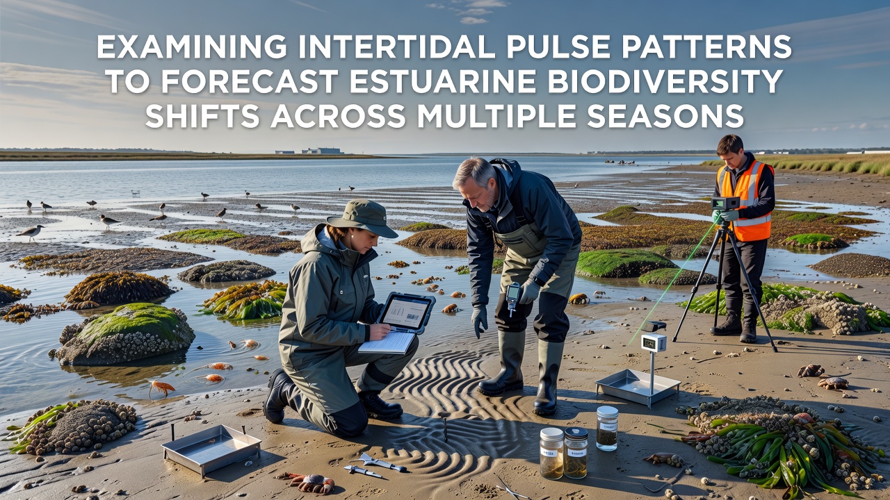 Seasonal comparison charts and sensor arrays deployed in an estuary showing pulse data across spring, summer, fall, and winter
